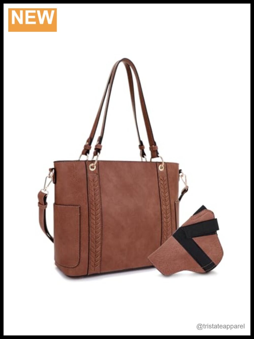 Faux Leather Concealed Carry Tote Bag Lockable YKK Whipstitch Crossbody Purse